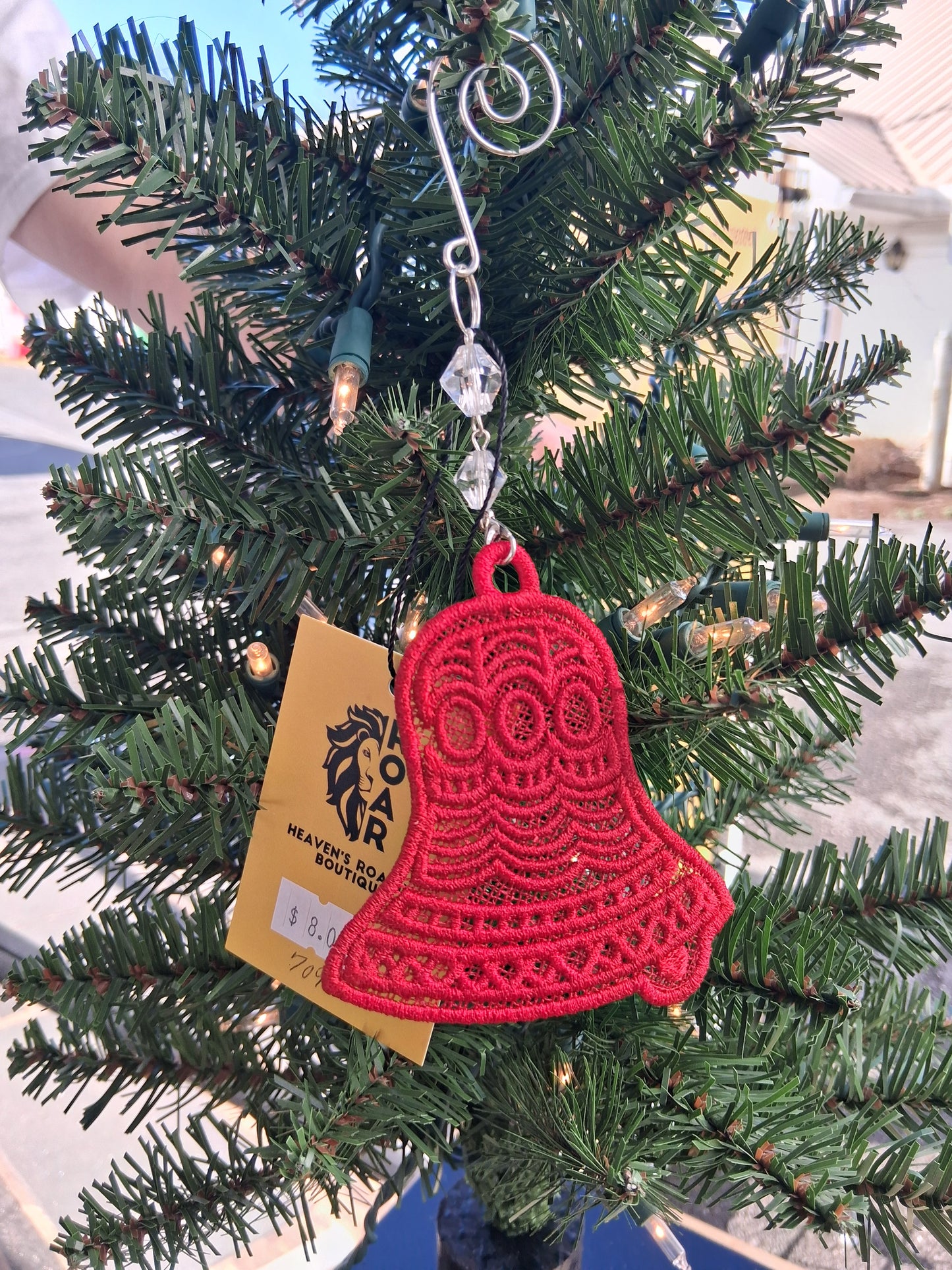 Embroidered Ornament - Red Bell With Beaded Hook