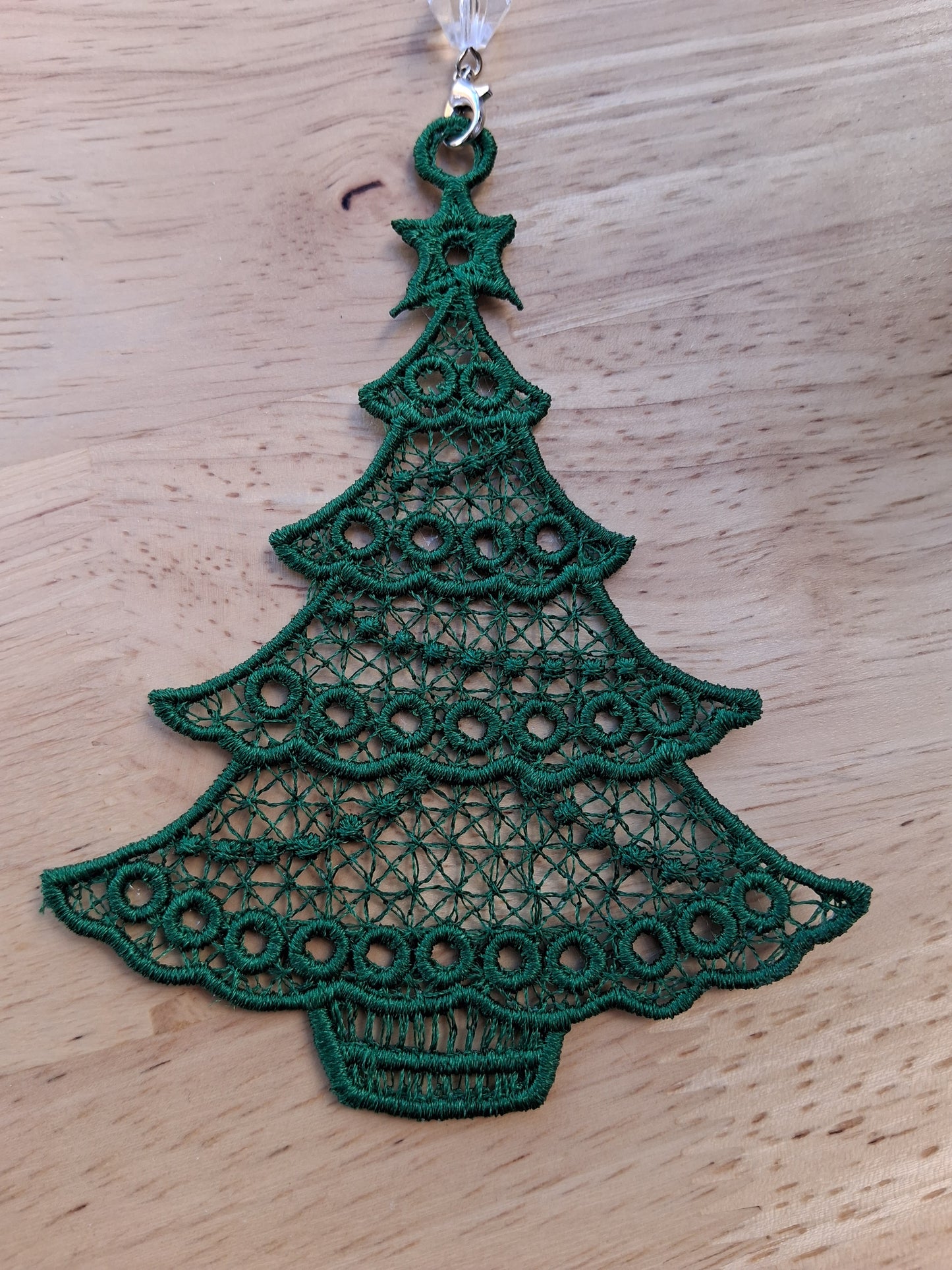 Embroidered Ornament - Green Christmas Tree With Beaded Hook
