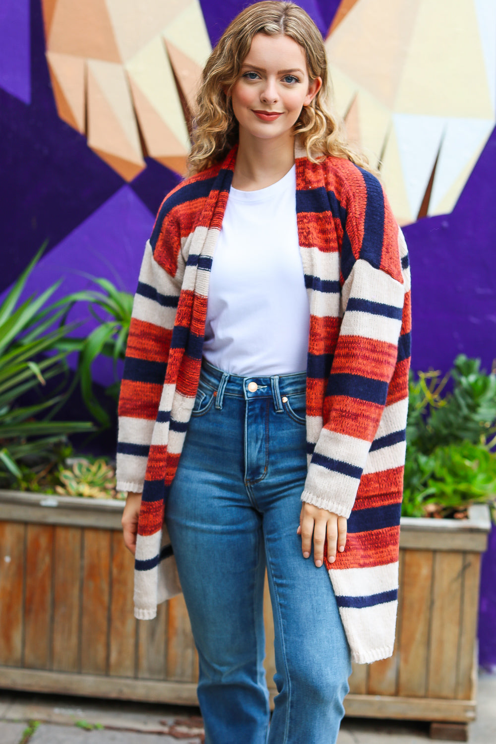 All Put Together Rust & Navy Striped Pocketed Cardigan