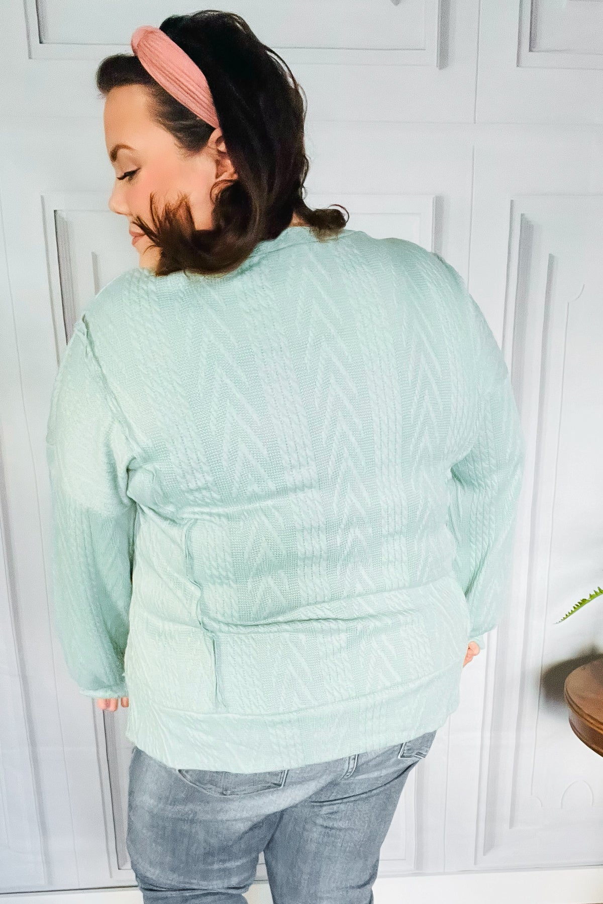 Back to Basics Sage Jacquard Cable Pullover Top - Heaven's Roaring Boutique