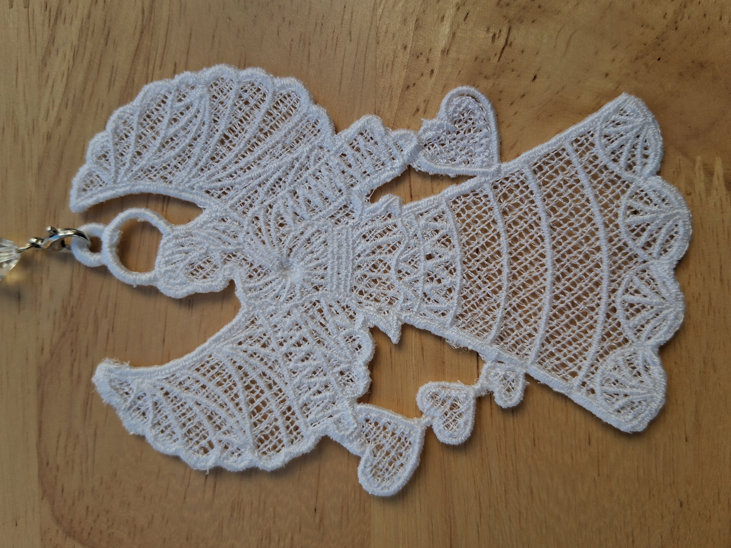 Embroidered Ornament - White Angel With Beaded Hook