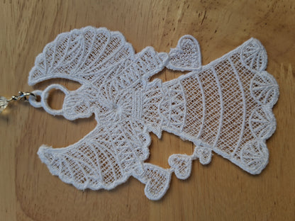 Embroidered Ornament - White Angel With Beaded Hook