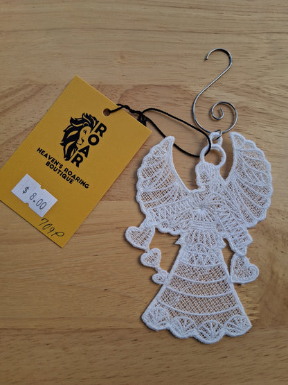 Embroidered Ornament - White Angel With Decorative Hook