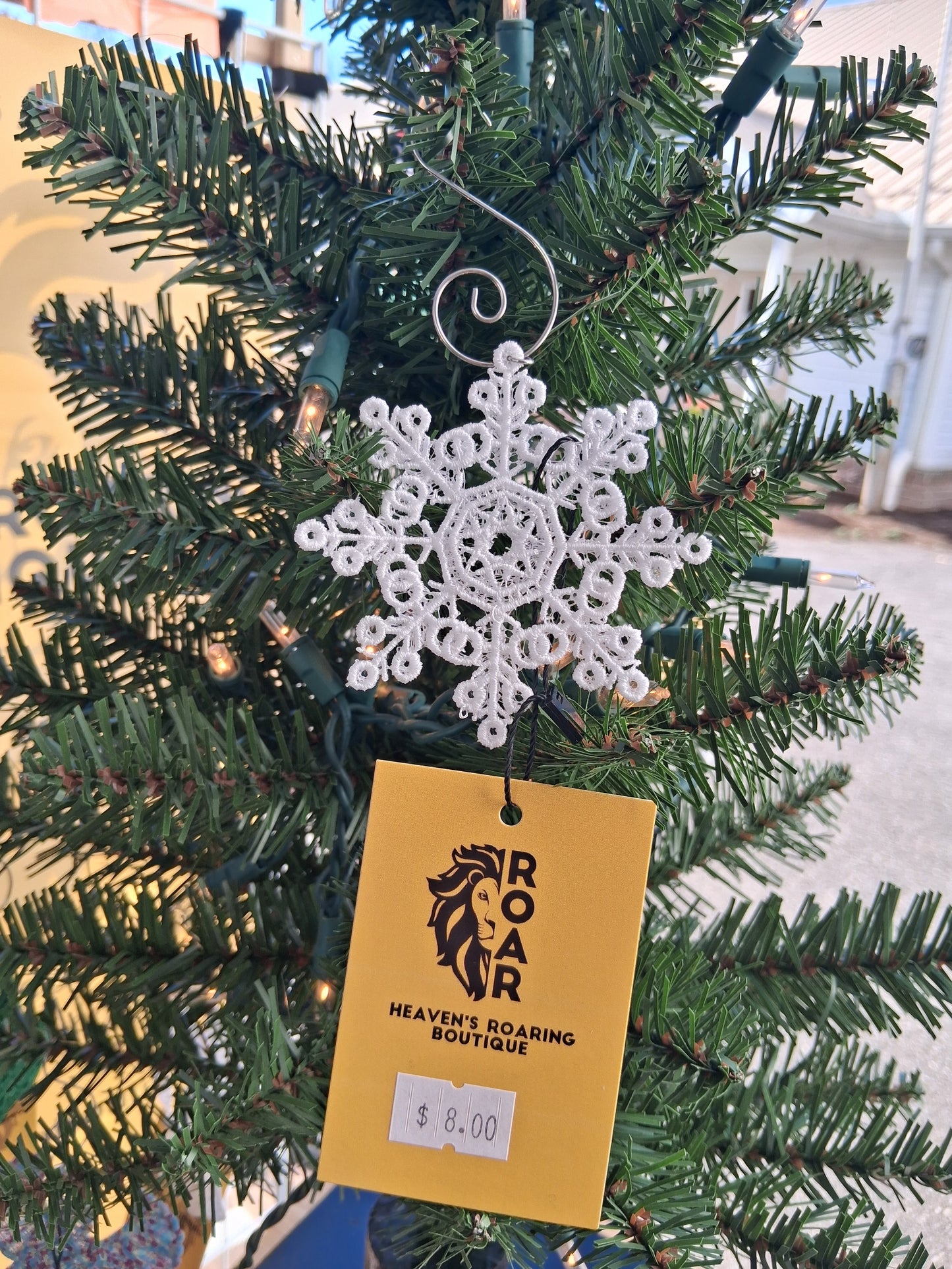 Embroidered Ornament - White Snowflake With Decorative Hook