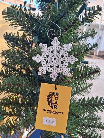 Embroidered Ornament - White Snowflake With Decorative Hook