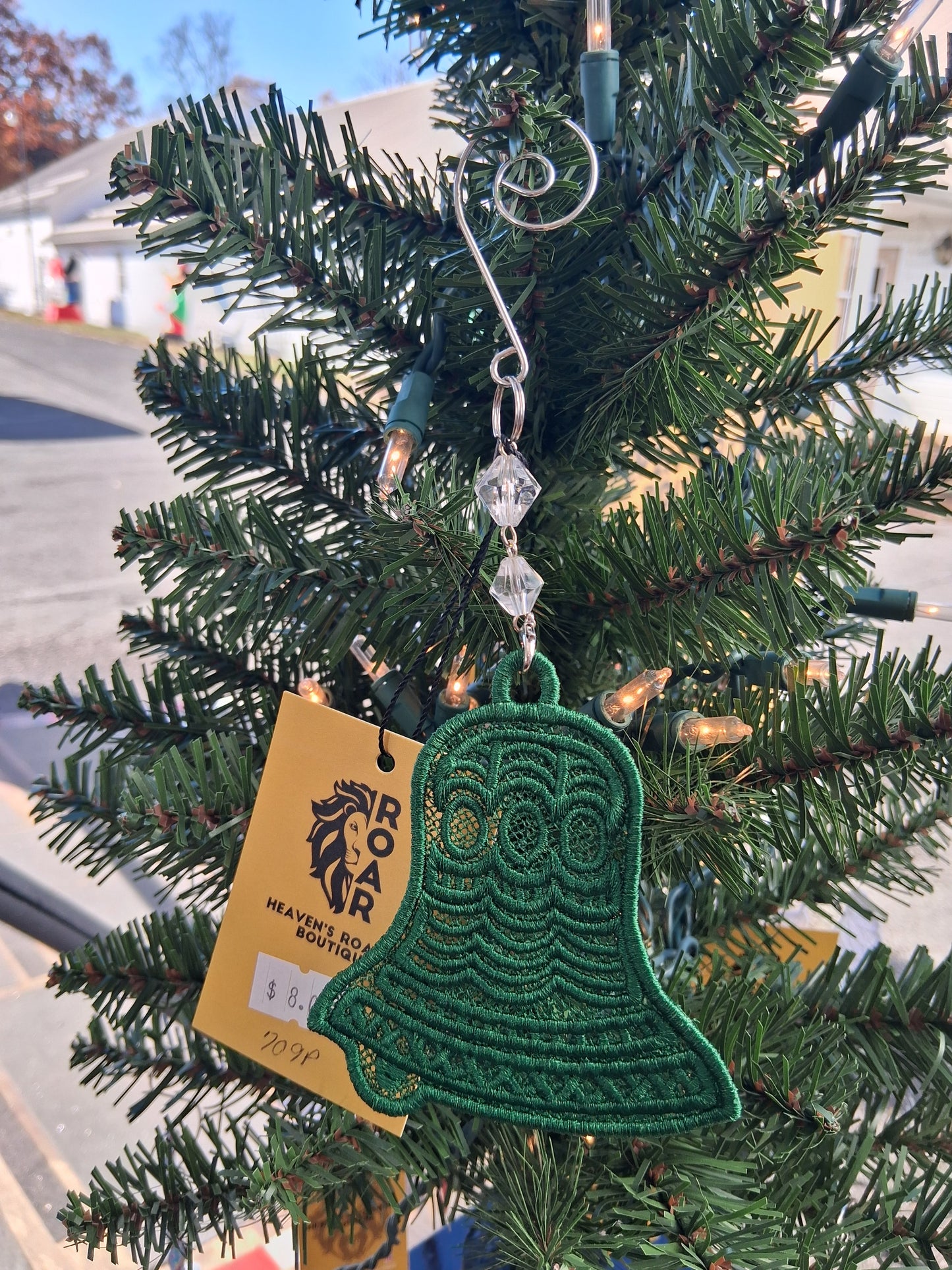 Embroidered Ornament - Green Bell With Beaded Hook