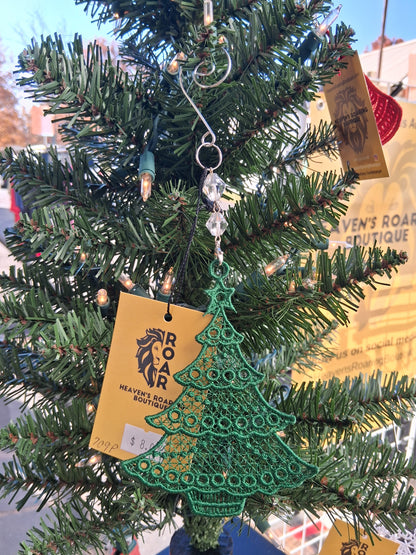 Embroidered Ornament - Green Christmas Tree With Beaded Hook