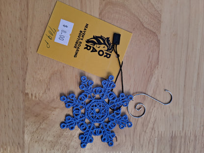 Embroidered Ornament - Blue Snowflake With Decorative Hook