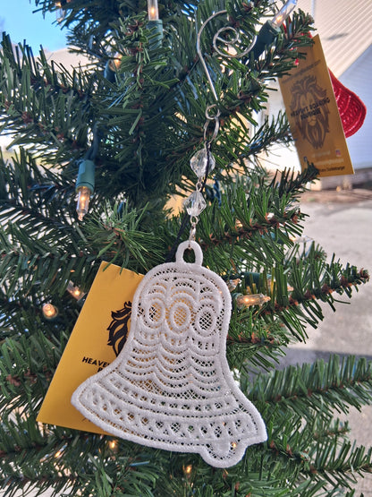 Embroidered Ornament - White Bell With Beaded Hook