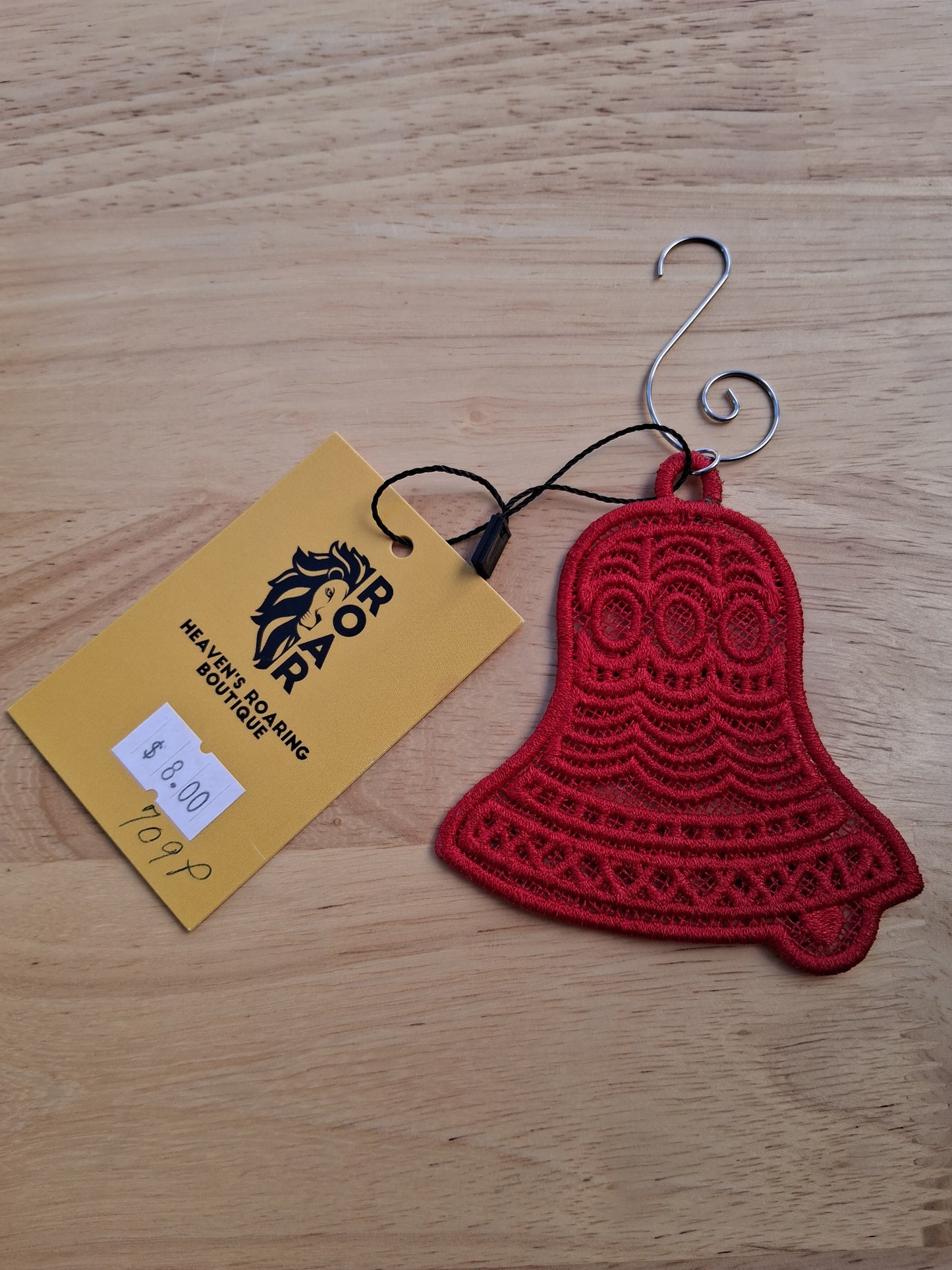 Embroidered Ornament - Red Bell With Decorative Hook
