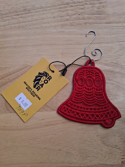 Embroidered Ornament - Red Bell With Decorative Hook
