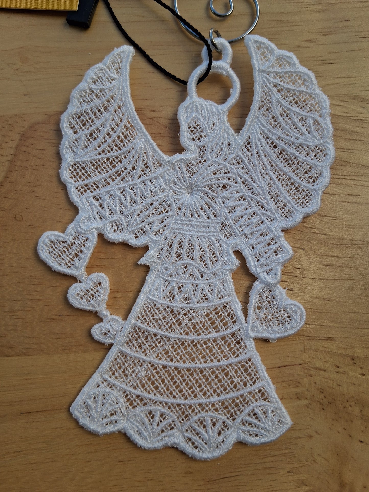 Embroidered Ornament - White Angel With Decorative Hook