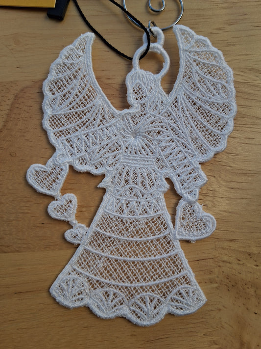 Embroidered Ornament - White Angel With Decorative Hook