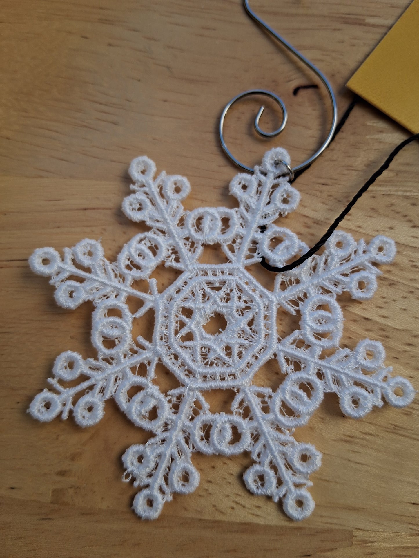 Embroidered Ornament - White Snowflake With Decorative Hook