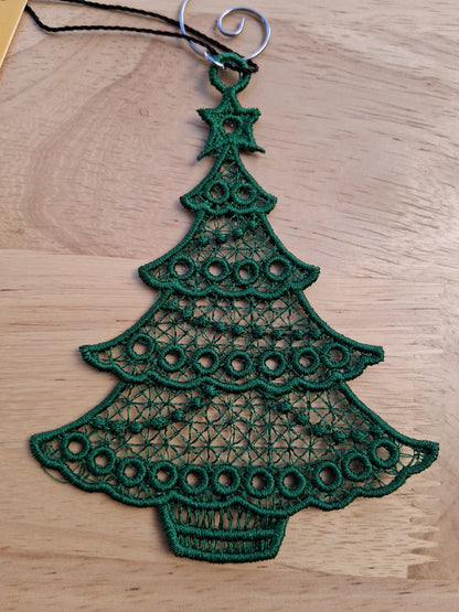 Embroidered Ornament - Green Tree With Decorative Hook