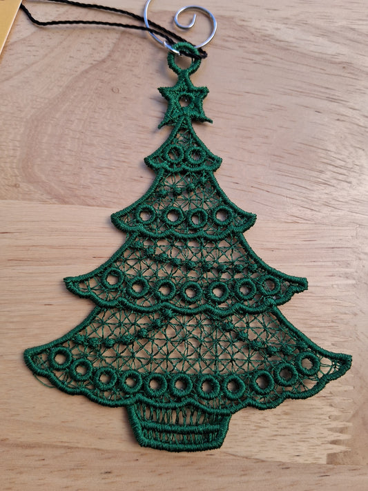 Embroidered Ornament - Green Tree With Decorative Hook