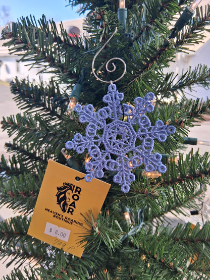 Embroidered Ornament - Blue Snowflake With Decorative Hook