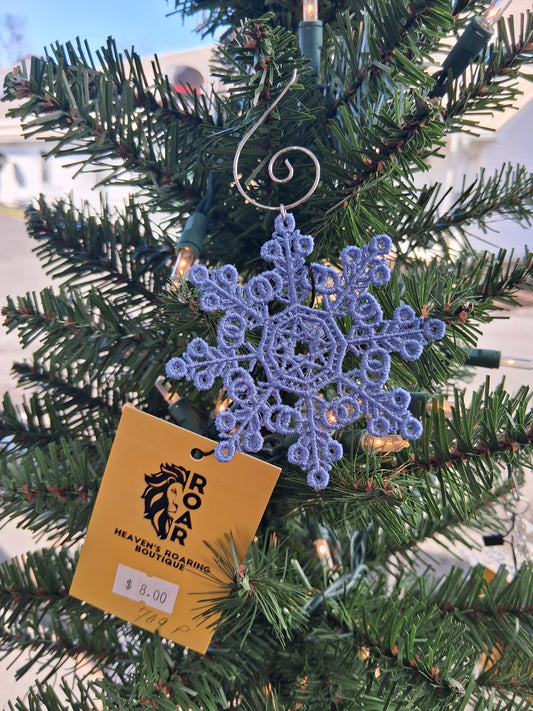 Embroidered Ornament - Blue Snowflake With Decorative Hook