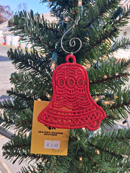 Embroidered Ornament - Red Bell With Decorative Hook