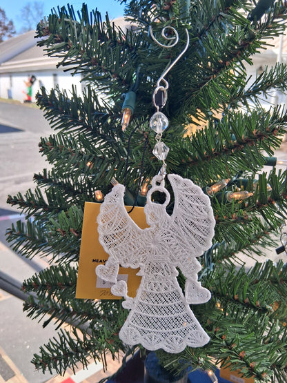 Embroidered Ornament - White Angel With Beaded Hook