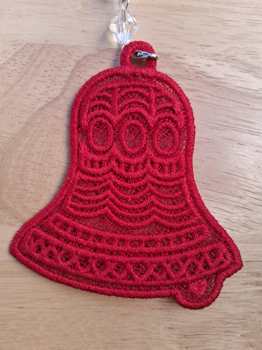 Embroidered Ornament - Red Bell With Decorative Hook