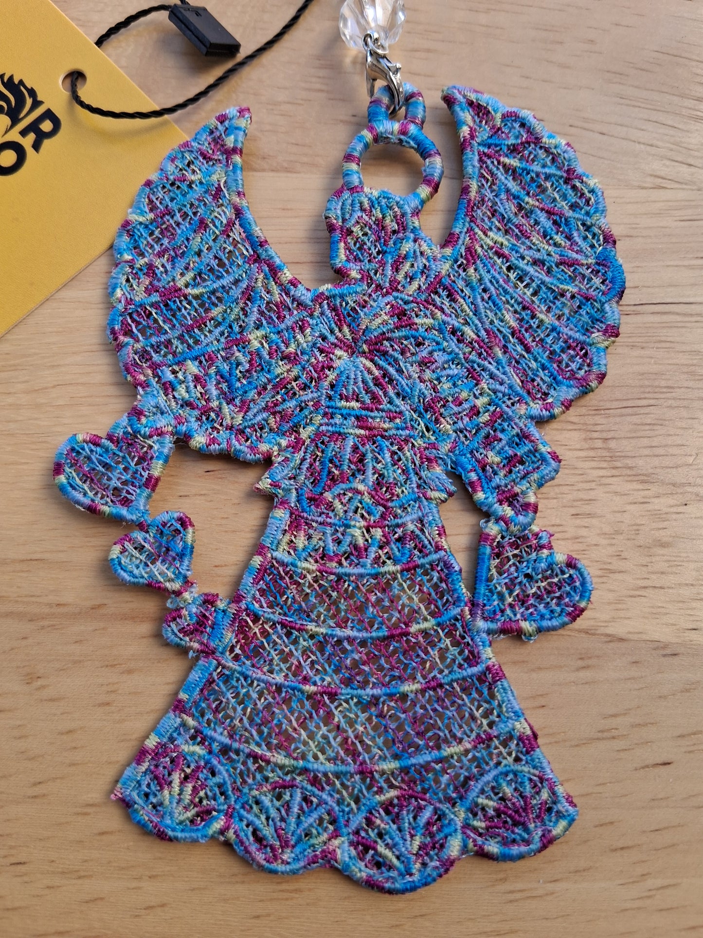 Embroidered Ornament - Multicolored Angel With Beaded Hook