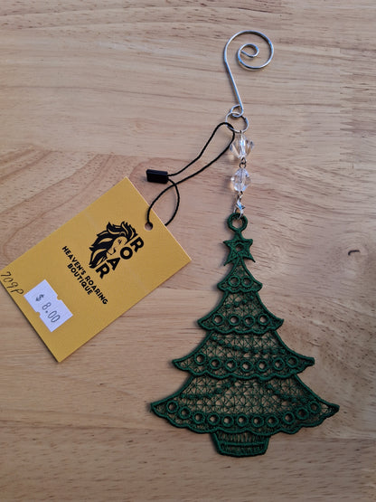 Embroidered Ornament - Green Christmas Tree With Beaded Hook