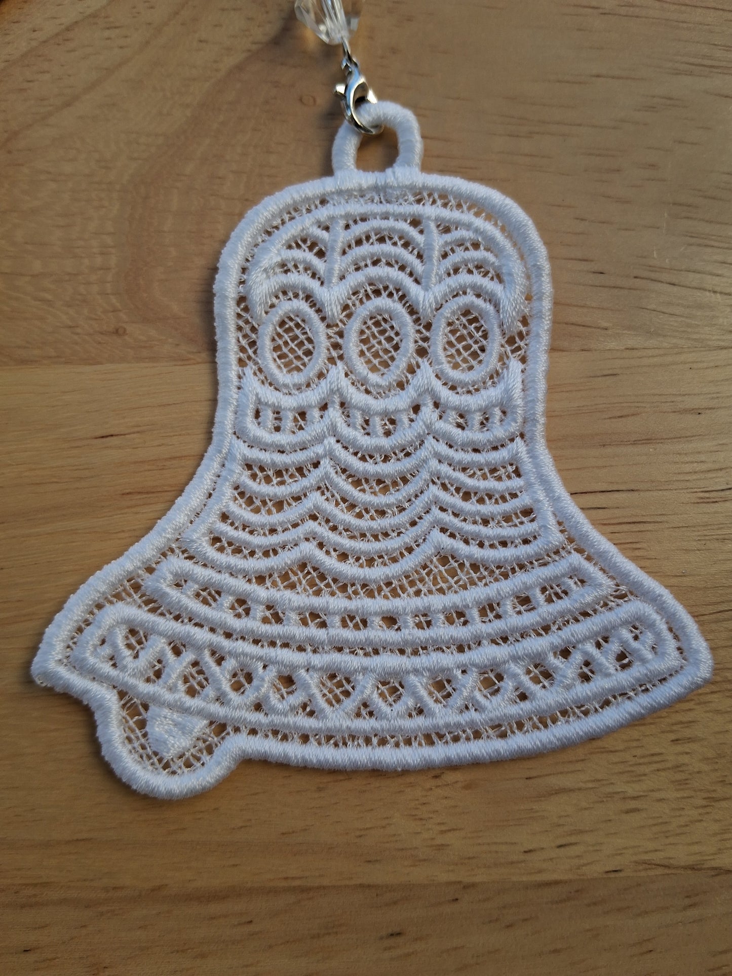 Embroidered Ornament - White Bell With Beaded Hook