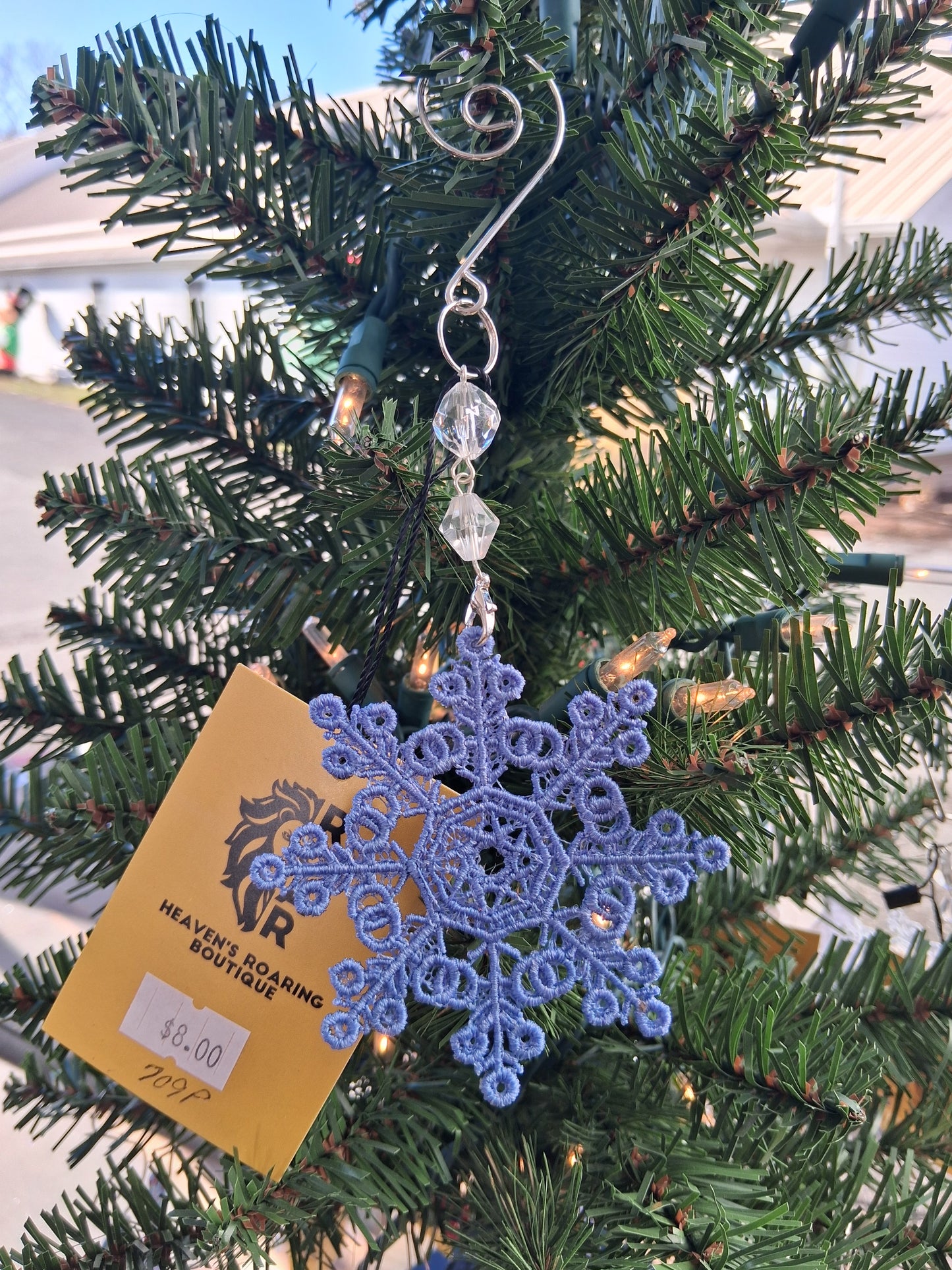 Embroidered Ornament - Blue Snowflake With Beaded Hook