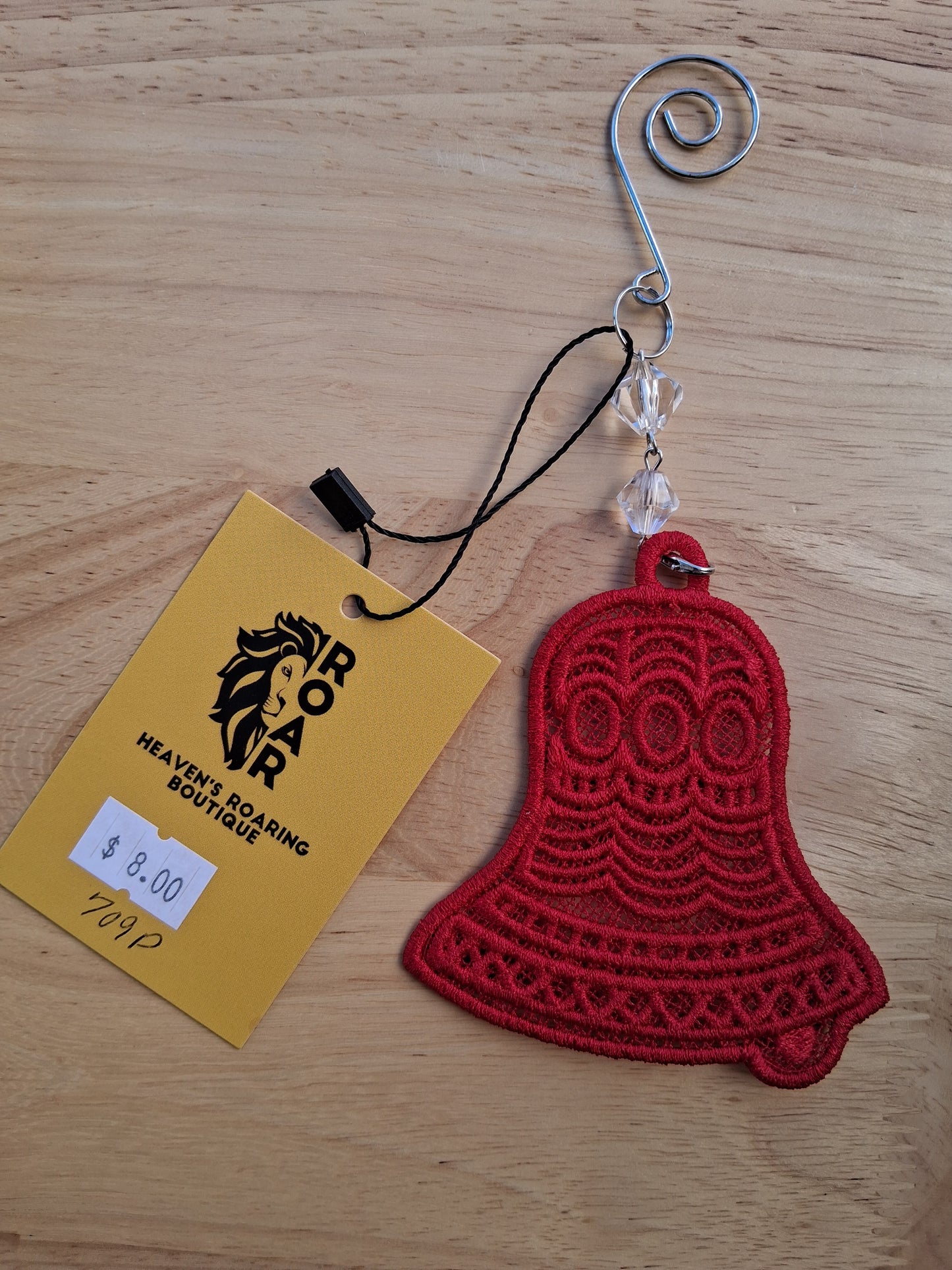 Embroidered Ornament - Red Bell With Beaded Hook