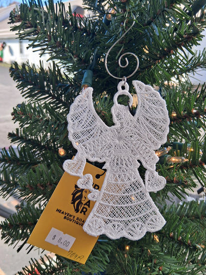 Embroidered Ornament - White Angel With Decorative Hook