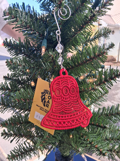 Embroidered Ornament - Red Bell With Beaded Hook