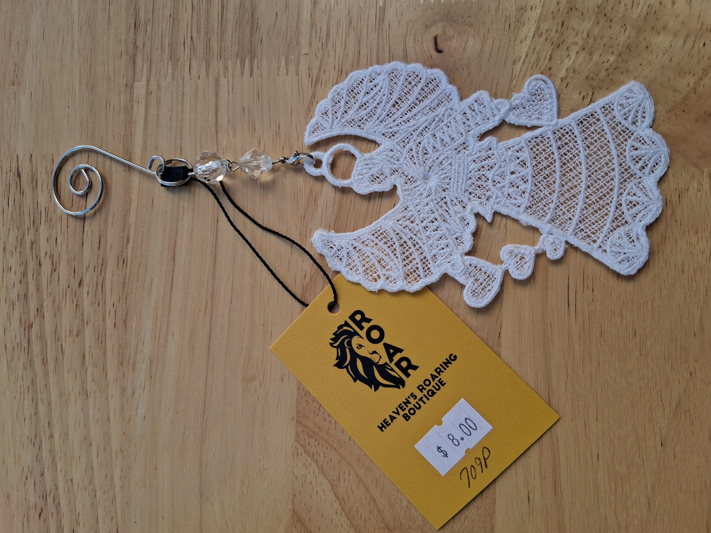 Embroidered Ornament - White Angel With Beaded Hook