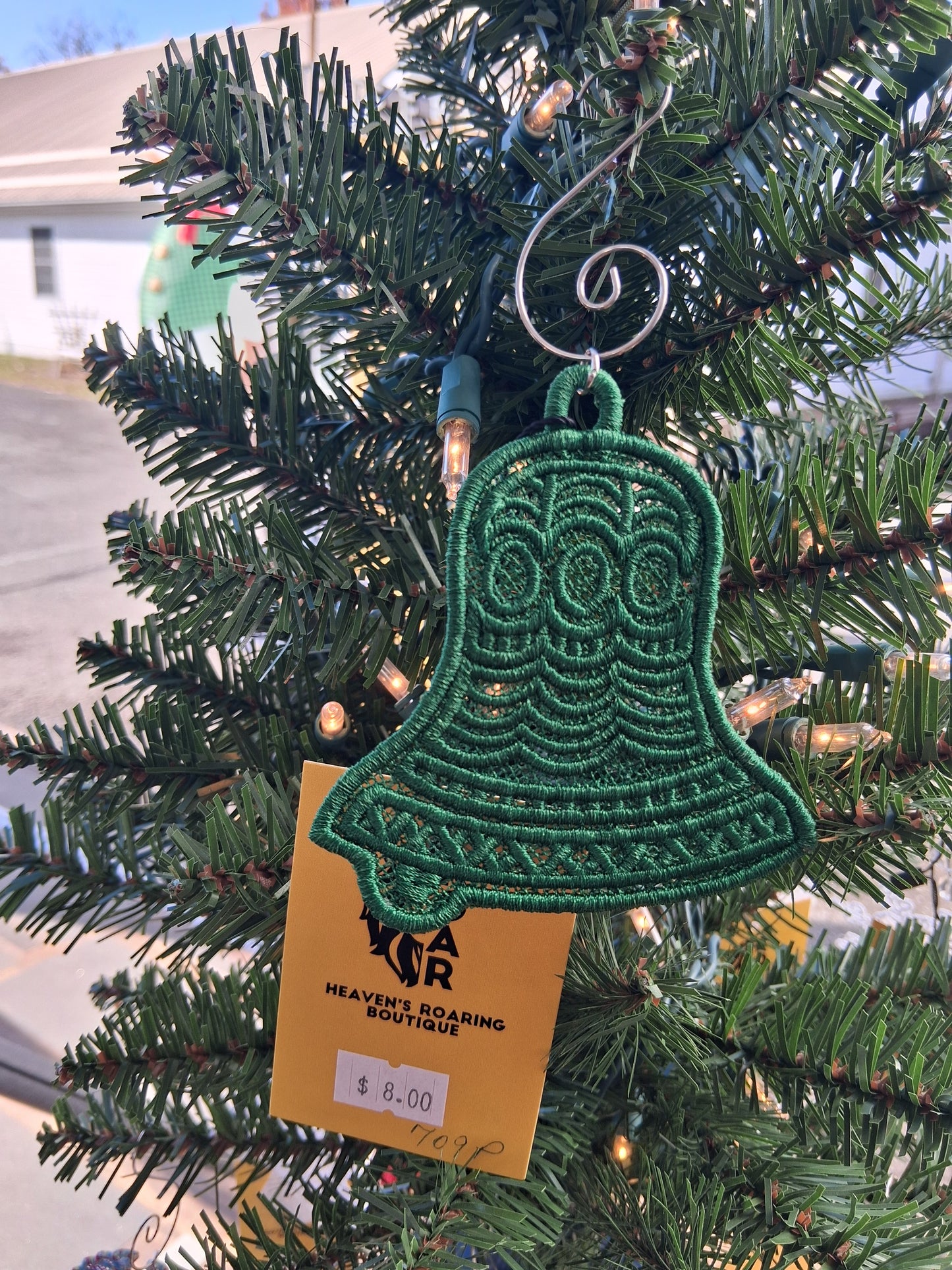 Embroidered Ornament - Green Bell With Decorative Hook