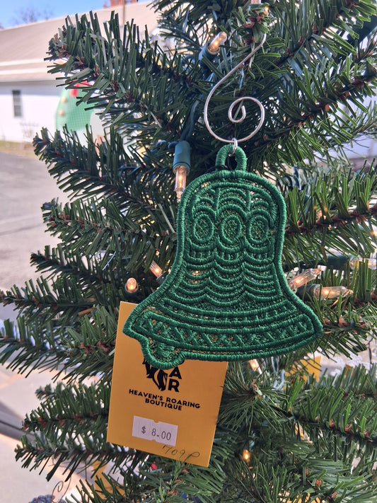 Embroidered Ornament - Green Bell With Decorative Hook