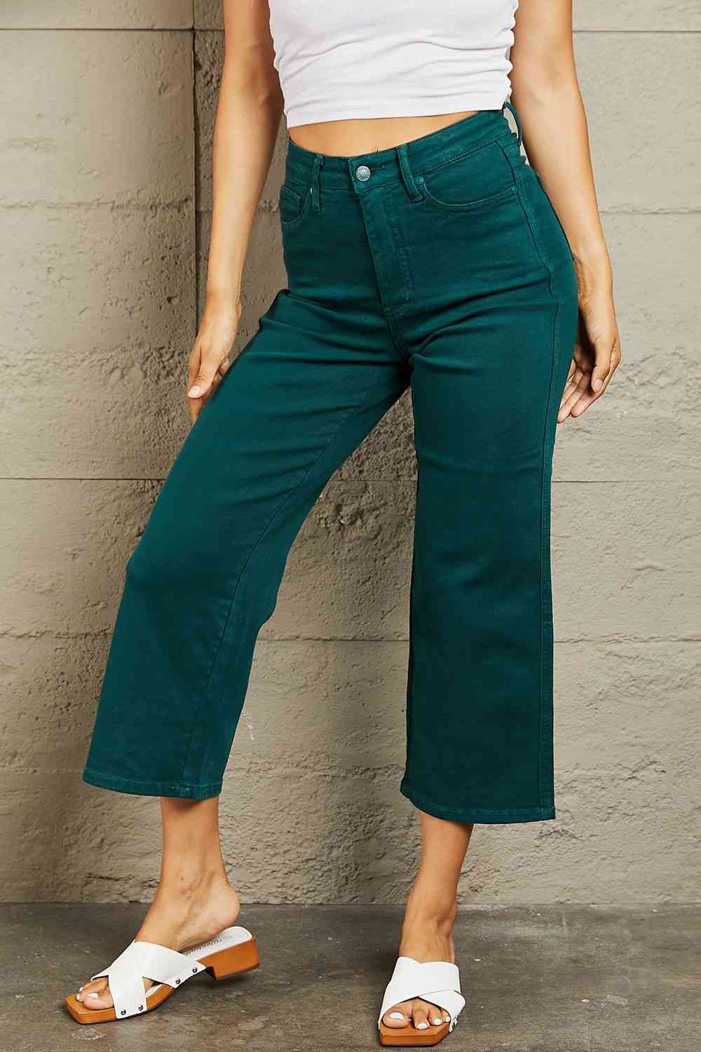 Judy Blue Hailey Full Size Tummy Control High Waisted Cropped Wide Leg Jeans - Heaven's Roaring Boutique