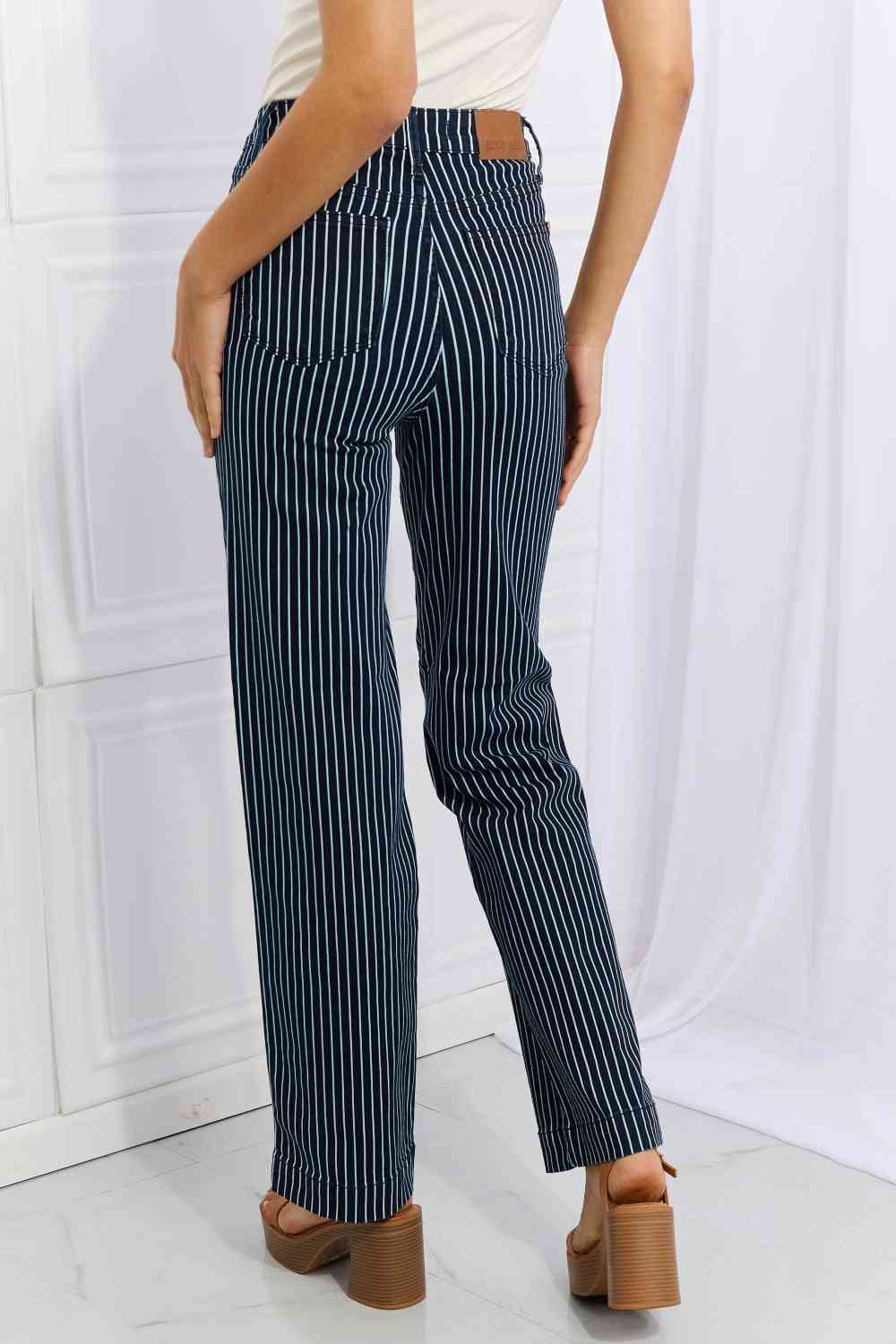 Judy Blue Cassidy Full Size High Waisted Tummy Control Striped Straight Jeans - Heaven's Roaring Boutique