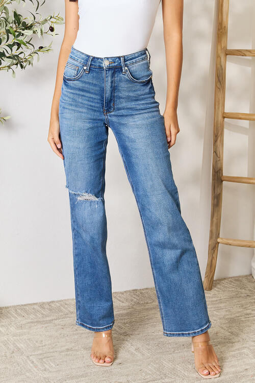 Judy Blue Full Size High Waist Distressed Jeans | JEANS | best jeans ever, boot cut jeans, boyfriend jeans, comfy jeans, dark wash jeans, denim, distressed jeans, flare jeans, good jeans, high quality jeans, high waisted jeans, judy blue, judy blue denim, judy blue jeans, judy blue skinny jeans, judy blue tummy control jeans, light wash jeans, mid rise jeans, mom jeans, Ship from USA, skinny jeans, straight leg jeans, super comfy jeans, super stretchy jeans, tummy control jeans, viral jeans, viral judy blue