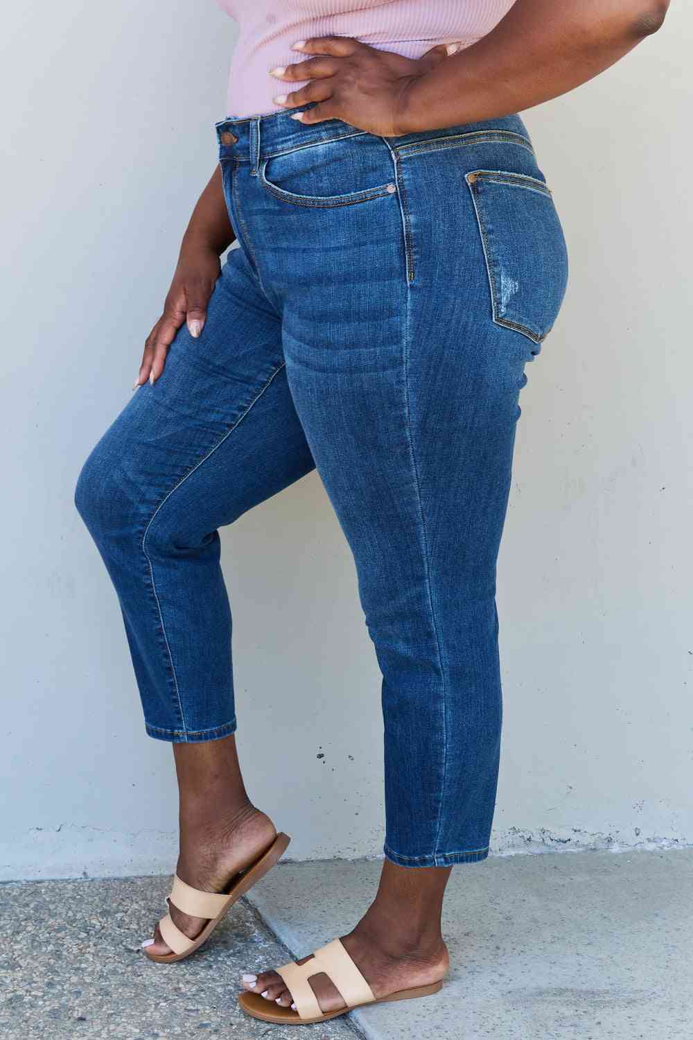 Judy Blue Aila Short Full Size Mid Rise Cropped Relax Fit Jeans - Heaven's Roaring Boutique