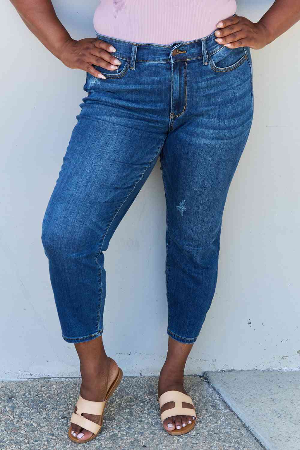 Judy Blue Aila Short Full Size Mid Rise Cropped Relax Fit Jeans | JEANS | best jeans ever, boot cut jeans, boyfriend jeans, comfy jeans, dark wash jeans, denim, distressed jeans, flare jeans, good jeans, high quality jeans, high waisted jeans, judy blue, judy blue denim, judy blue jeans, judy blue skinny jeans, judy blue tummy control jeans, light wash jeans, mid rise jeans, mom jeans, Ship from USA, skinny jeans, straight leg jeans, super comfy jeans, super stretchy jeans, tummy control jeans, viral jeans,