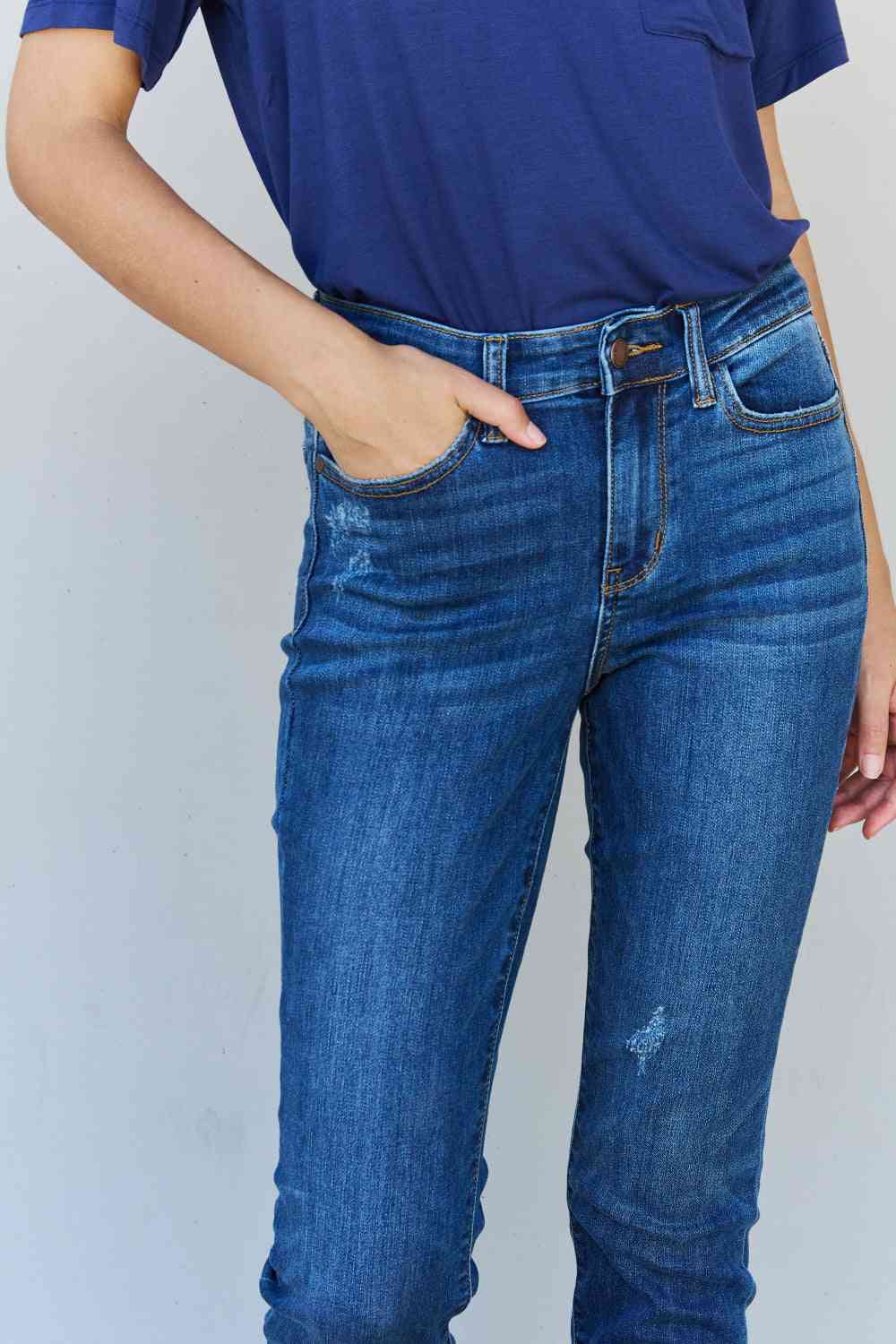 Judy Blue Aila Short Full Size Mid Rise Cropped Relax Fit Jeans - Heaven's Roaring Boutique