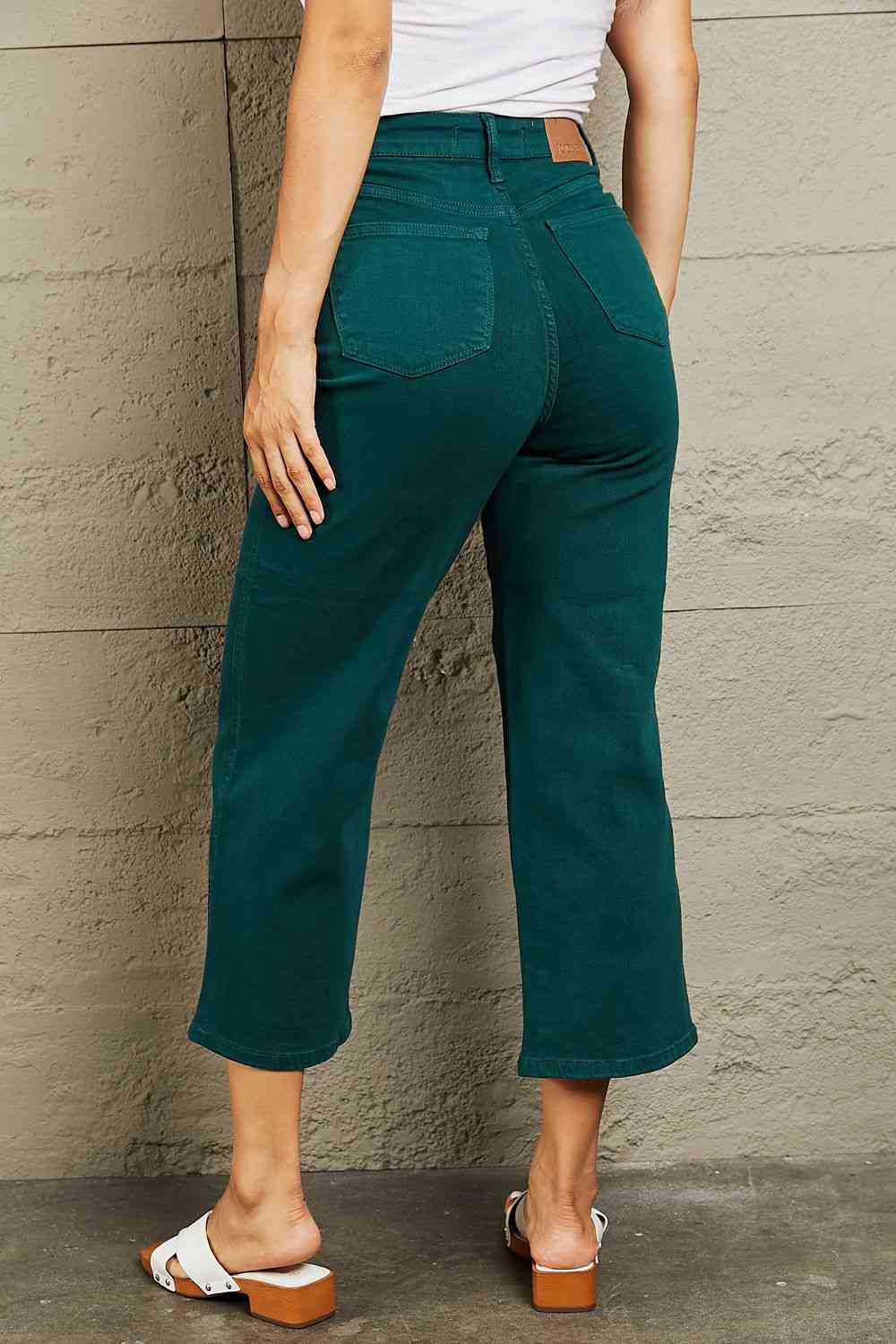 Judy Blue Hailey Full Size Tummy Control High Waisted Cropped Wide Leg Jeans - Heaven's Roaring Boutique