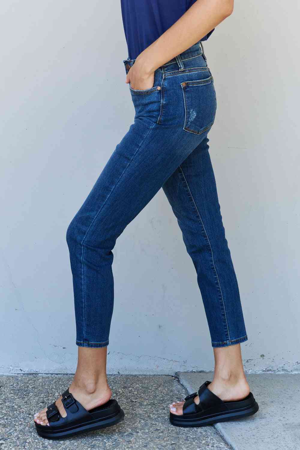 Judy Blue Aila Short Full Size Mid Rise Cropped Relax Fit Jeans - Heaven's Roaring Boutique