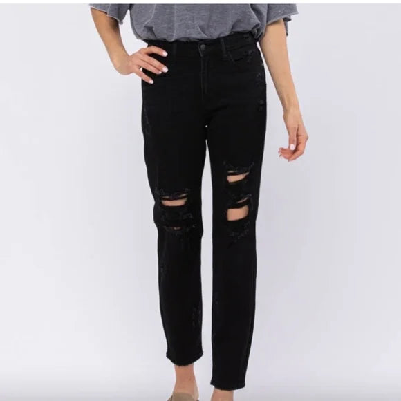 Judy Blue High Rise Black Distressed Boyfriend Jeans | JEANS | black, black boyfriend jeans, BLACK jeans, black judy blue jeans, black pants, blue jeans, boyfriend, boyfriend fit, boyfriend jeans, dark jeans, dark judy blue jeans, dark skinny jeans, dark wash jeans, dark wash judy blue jeans, dark wash skinny jeans, dark wash skinny jeans judy blue, denim, jeans, Judy Blue, judy blue black boyfriend jeans, judy blue boyfriend jeans, judy blue denim, judy blue jeans, judy blue skinny jeans | Judy Blue