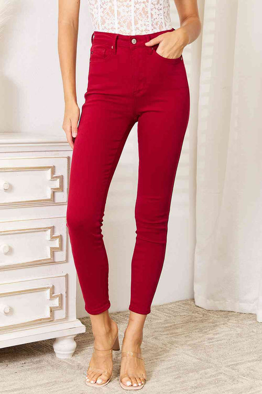 Judy Blue Full Size High Waist Tummy Control Skinny Jeans | JEANS | best jeans ever, boot cut jeans, boyfriend jeans, comfy jeans, dark wash jeans, denim, distressed jeans, flare jeans, good jeans, high quality jeans, high waisted jeans, judy blue, judy blue denim, judy blue jeans, judy blue skinny jeans, judy blue tummy control jeans, light wash jeans, mid rise jeans, mom jeans, Ship from USA, skinny jeans, straight leg jeans, super comfy jeans, super stretchy jeans, tummy control jeans, viral jeans, viral