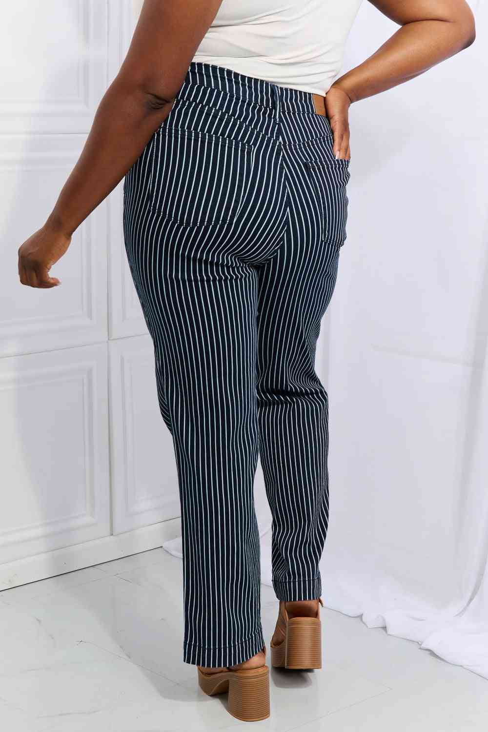 Judy Blue Cassidy Full Size High Waisted Tummy Control Striped Straight Jeans - Heaven's Roaring Boutique