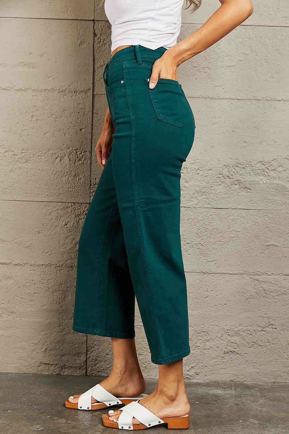 Judy Blue Hailey Full Size Tummy Control High Waisted Cropped Wide Leg Jeans - Heaven's Roaring Boutique