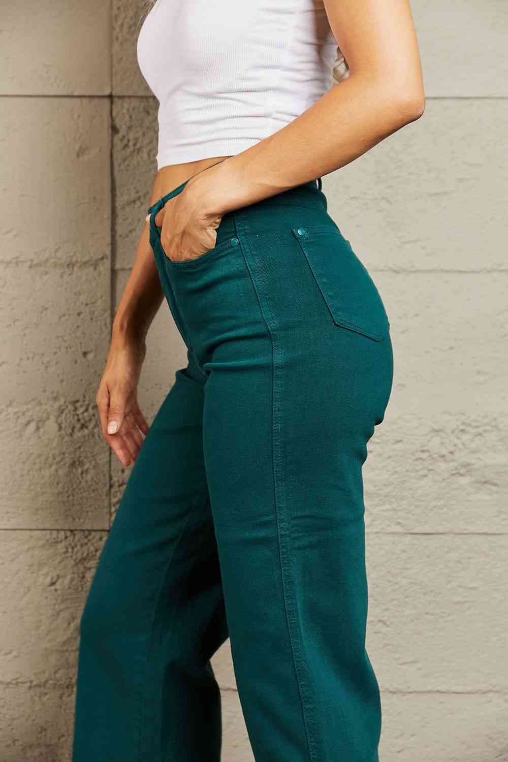 Judy Blue Hailey Full Size Tummy Control High Waisted Cropped Wide Leg Jeans - Heaven's Roaring Boutique