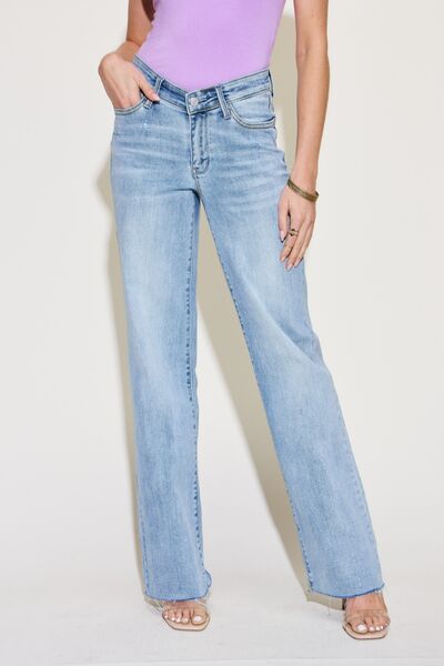 Judy Blue Full Size V Front Waistband Straight Jeans | JEANS | best jeans ever, boot cut jeans, boyfriend jeans, comfy jeans, dark wash jeans, denim, distressed jeans, flare jeans, good jeans, high quality jeans, high waisted jeans, judy blue, judy blue denim, judy blue jeans, judy blue skinny jeans, judy blue tummy control jeans, light wash jeans, mid rise jeans, mom jeans, Ship from USA, skinny jeans, straight leg jeans, super comfy jeans, super stretchy jeans, tummy control jeans, viral jeans, viral judy