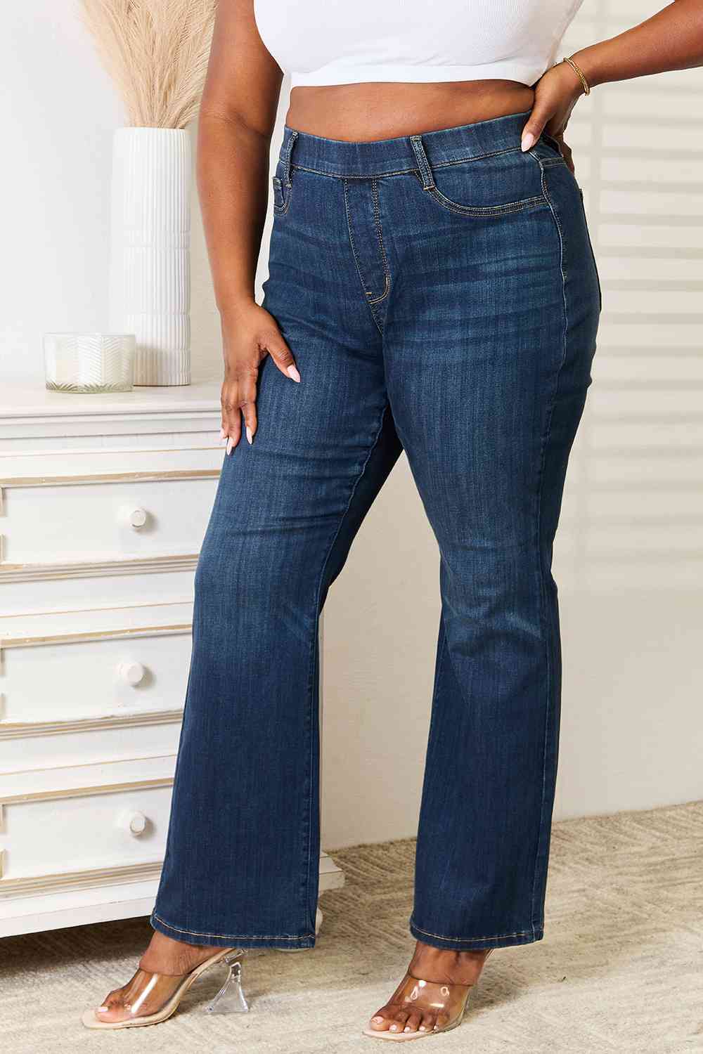 Judy Blue Full Size Elastic Waistband Slim Bootcut Jeans - Heaven's Roaring Boutique